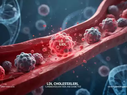 Mikroskopische Ansicht von LDL-Cholesterinpartikeln, die mit Blutgefäßen interagieren, symbolisierend Herz-Kreislauf-Risiko bei Diabetes. - Foto: über boerse-global.de