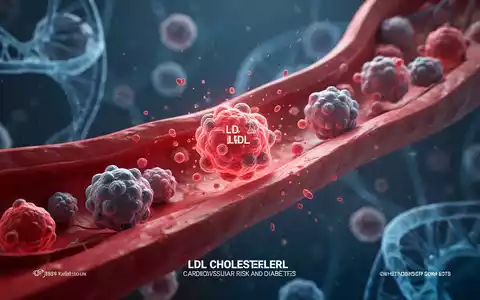 Mikroskopische Ansicht von LDL-Cholesterinpartikeln, die mit Blutgefäßen interagieren, symbolisierend Herz-Kreislauf-Risiko bei Diabetes. - Foto: über boerse-global.de