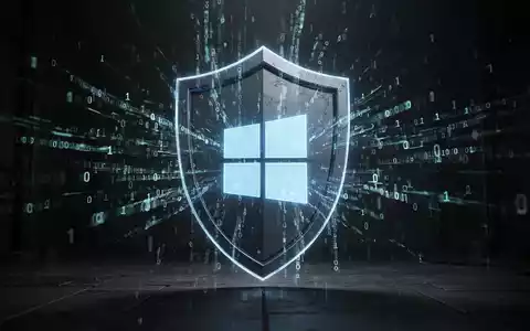 Leuchtender digitaler Schild mit Binärcode schützt Windows-Logo, symbolisiert Cybersicherheit und Schwachstellenbehebung. - Foto: über boerse-global.de