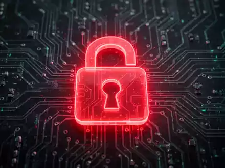 Glühendes rotes Vorhängeschloss auf dunkler, komplexer Leiterplatte, symbolisiert kritische Linux-Kernel-Sicherheitslücke. - Foto: über boerse-global.de