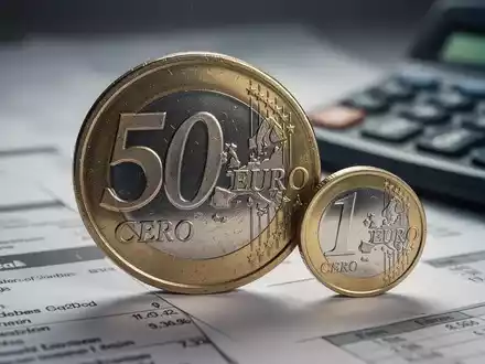 Eine Nahaufnahme einer 50-Euro-Cent-Münze und einer 1-Euro-Münze, die auf Finanzdokumenten liegen. - Foto: über boerse-global.de