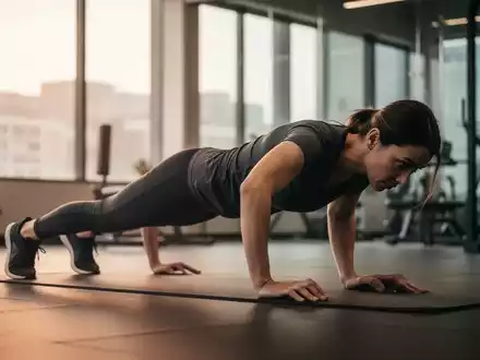 Eine Person führt eine Plank-Übung in einem modernen Fitnessstudio aus, die Effizienz und Fokus beim Training symbolisiert. - Foto: über boerse-global.de