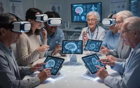 Menschen nutzen digitale Gesundheitstechnologien wie VR-Headsets und Tablets für kognitives Training und Telemedizin. - Foto: über boerse-global.de