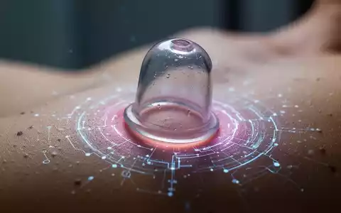 Ein Schröpfglas auf menschlicher Haut mit einem subtilen, futuristischen Leuchten, das wissenschaftliche Analyse und traditionelle Therapie verbindet. - Foto: über boerse-global.de