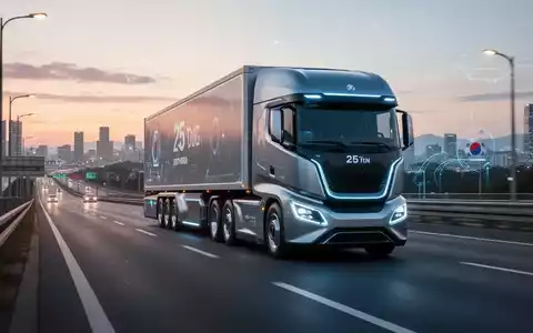 Autonomer 25-Tonnen-Lastwagen mit Sensoren auf moderner Autobahn in Südkorea, Symbol für Logistikautomatisierung. - Foto: über boerse-global.de