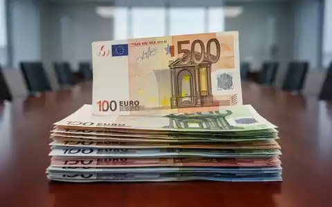 Ein Stapel Euro-Banknoten, wobei eine einzelne, größere Banknote oben liegt, um Gehaltsunterschiede darzustellen, vor einem verschwommenen Bürohintergrund. - Foto: über boerse-global.de