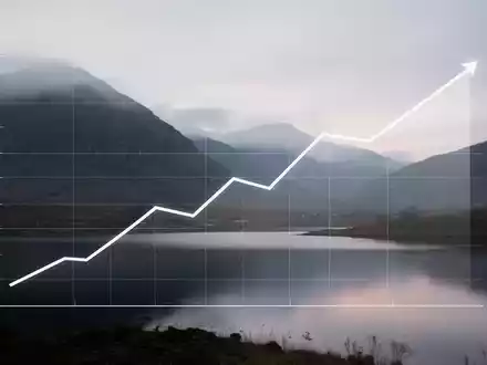 Abstrakte Darstellung eines steigenden Finanzdiagramms vor einem angedeuteten schottischen Landschaftshintergrund, der Wachstum symbolisiert. - Foto: über boerse-global.de
