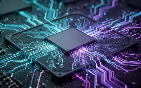 Nahaufnahme eines Computerprozessorchips mit leuchtend blauen und violetten Schaltkreisen, die fortschrittliche Technologie darstellen. - Foto: über boerse-global.de