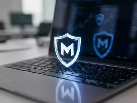 Nahaufnahme einer Laptoptastatur mit einem dezent leuchtenden McAfee-Logo auf einer Taste und einem unscharfen Büro im Hintergrund. - Foto: über boerse-global.de