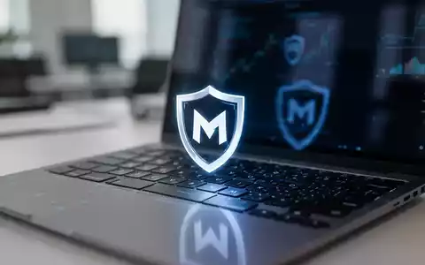 Nahaufnahme einer Laptoptastatur mit einem dezent leuchtenden McAfee-Logo auf einer Taste und einem unscharfen Büro im Hintergrund. - Foto: über boerse-global.de
