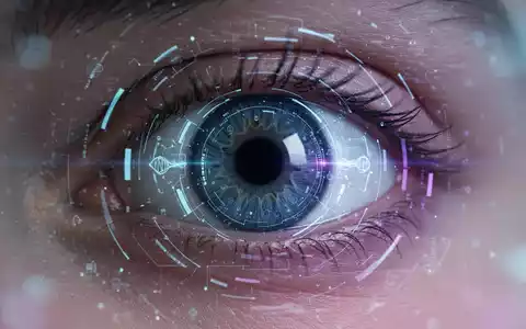 Nahaufnahme eines menschlichen Auges mit subtilen, futuristischen digitalen Überlagerungen, die Gentherapie und Netzhautimplantate darstellen. - Foto: über boerse-global.de