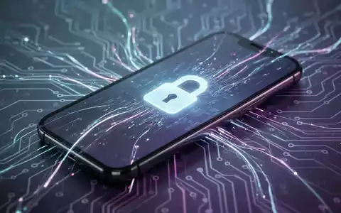 Schlankes Smartphone mit digitalem Schlosssymbol, umgeben von abstrakten, leuchtenden Linien, symbolisiert mobile Sicherheitsupdates. - Foto: über boerse-global.de