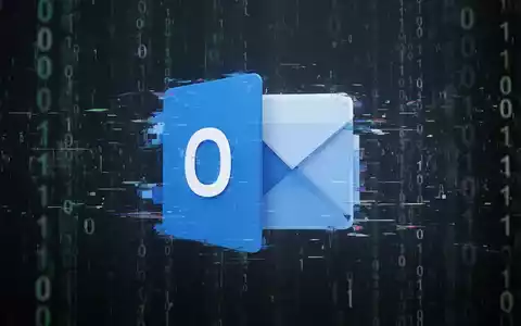 Microsoft Outlook-Logo mit digitalen Glitch-Effekten und Binärcode, symbolisiert E-Mail-Fehlerbehebungen und Software-Updates. - Foto: über boerse-global.de