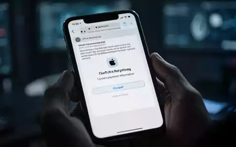 Nahaufnahme eines Smartphones, das eine gefälschte Apple-Phishing-E-Mail anzeigt, die zur Aktualisierung von Zahlungsdaten auffordert. - Foto: über boerse-global.de