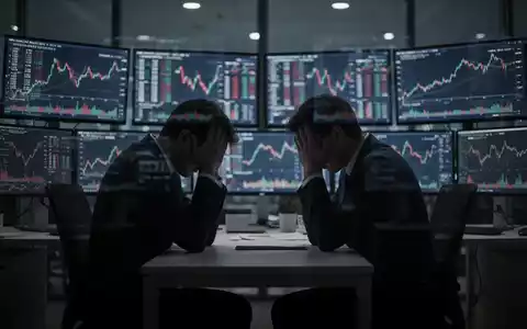 Eine einzelne, silhouettierte Person sitzt mit dem Kopf in den Händen an einem Schreibtisch in einem schwach beleuchteten Büro. - Foto: über boerse-global.de