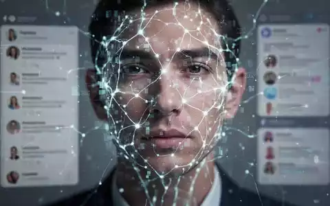 Ein verzerrtes, pixeliges Gesicht mit einem überlagerten, leuchtenden neuronalen Netzmuster, das Datenschutzbedenken bei KI-Bildgenerierung symbolisiert. - Foto: über boerse-global.de