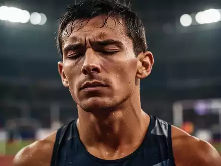 Ein fokussierter Sportler mit geschlossenen Augen, der vor einem Wettkampf Konzentration und mentale Stärke visualisiert. - Foto: über boerse-global.de