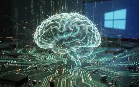 Leuchtendes KI-Neuronennetzwerk-Gehirn auf Leiterplatte mit Datenfluss, symbolisiert KI-gestützte Sicherheit und schnelle Updates. - Foto: über boerse-global.de