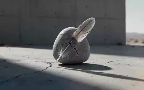 Ein einzelner, makelloser Stein mit feinen Rissen auf einer kargen Oberfläche, der einen langen Schatten wirft. Symbolisiert die Zerbrechlichkeit des Minimalismus. - Foto: über boerse-global.de