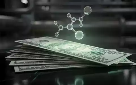 Ein Stapel hundert Dollar Scheine mit einer digitalen Darstellung eines Wasserstoffmoleküls, symbolisierend Kapital und Wasserstofftechnologie. - Foto: über boerse-global.de