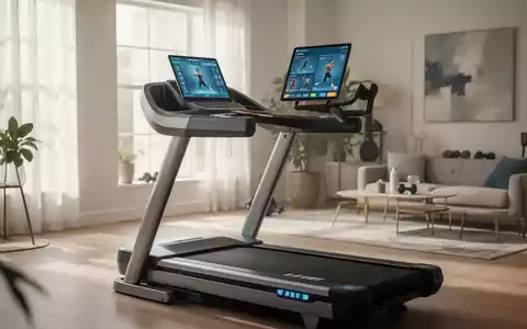 Ein modernes Laufband mit Tablet, das eine Fitness-App anzeigt, in einem stilvollen Heim-Fitnessraum mit viel natürlichem Licht. - Foto: über boerse-global.de