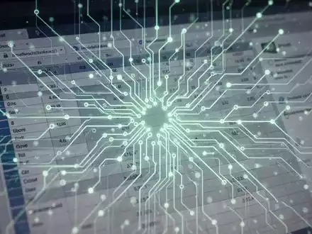 Stilisierte neuronale Netzstruktur über Tabellenkalkulation und E-Mail-Oberfläche, symbolisiert KI-Integration und Effizienz in Produktivitätssoftware. - Foto: über boerse-global.de