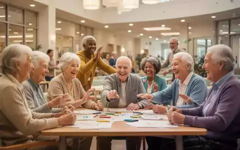 Ältere Menschen nehmen an einer sozialen Gruppenaktivität in einem hellen, modernen Begegnungszentrum teil. - Foto: über boerse-global.de