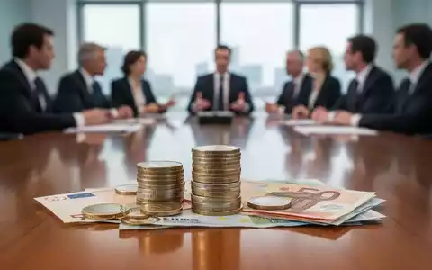 Ein Stapel deutscher Euro-Münzen und Banknoten auf einem Konferenztisch, der Wirtschaftsreformen und politische Debatten symbolisiert. - Foto: über boerse-global.de