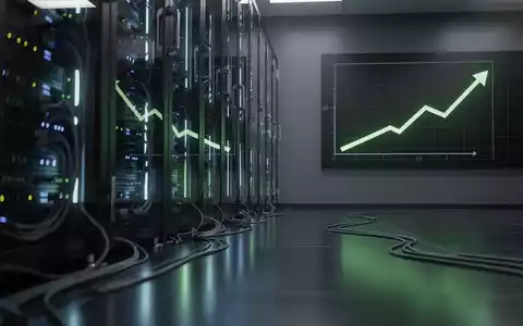 Ein modernes Serverraum-Interieur mit blauen und grünen Lichtern, das Technologie und Wachstum im Chip-Sektor darstellt. - Foto: über boerse-global.de