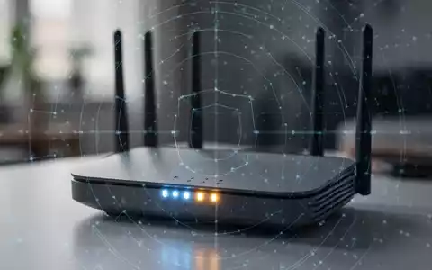 Ein moderner WLAN-Router mit leuchtenden Anzeigeleuchten und einem subtilen digitalen Sicherheitsraster, das Risiken und Vorschriften darstellt. - Foto: über boerse-global.de