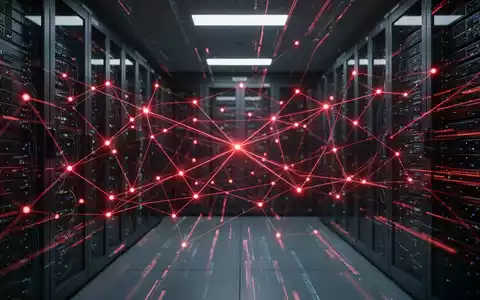 Abstrakte Darstellung von Cybersicherheit mit leuchtend roten Linien und Knoten, die ein Netzwerk und Datenströme symbolisieren. - Foto: über boerse-global.de