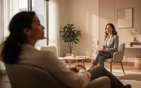 Eine ruhige, moderne Therapieszene mit einem Therapeuten und einem Klienten, die eine Sitzung abhalten. - Foto: über boerse-global.de