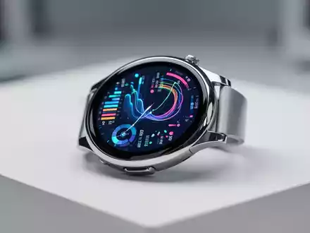 Nahaufnahme einer modernen Smartwatch mit leuchtendem Display, das Daten und Grafiken anzeigt. - Foto: über boerse-global.de