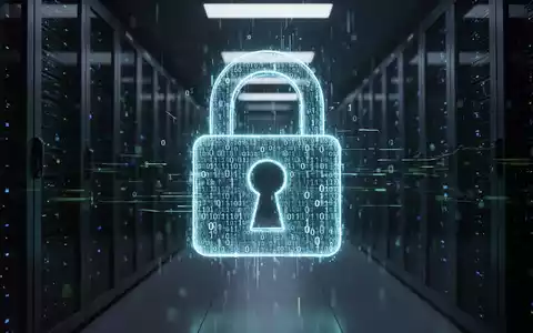 Ein leuchtendes digitales Vorhängeschloss, gebildet aus Binärcode und Datenströmen, über einem dunklen Serverraum. - Foto: über boerse-global.de
