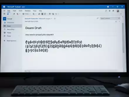Nahaufnahme eines Computerbildschirms mit einem Microsoft Outlook-E-Mail-Entwurf, der verstümmelten Text zeigt – ein Schriftartfehler. - Foto: über boerse-global.de