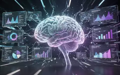 Stilisierte leuchtende KI-Gehirn- oder neuronale Netzstruktur, verbunden mit digitalen Präsentationsfolien und Datenvisualisierungen auf einem Bildschirm, symbolisiert Automatisierung. - Foto: über boerse-global.de