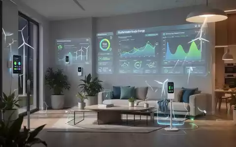 Ein modernes, energieeffizientes Smart Home-Interieur mit integrierten Displays für erneuerbare Energien und Datenvisualisierungen. - Foto: über boerse-global.de