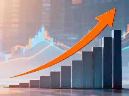 Ein dynamisches Diagramm mit einer starken Aufwärtsbewegung, das eine Erholung von einem Tiefpunkt symbolisiert, vor einem abstrakten Finanzhintergrund. - Foto: über boerse-global.de