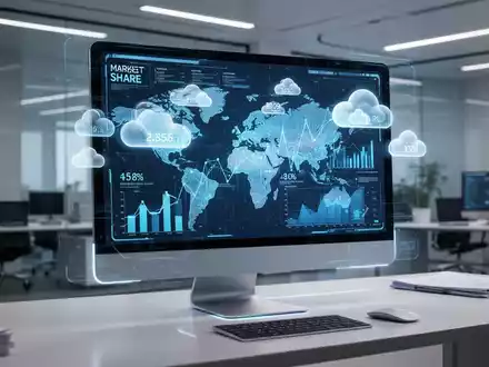 Holografische Projektion von Marktdaten und Cloud-Symbolen über moderner Computeroberfläche, symbolisiert Windows 11 und Cloud-Funktionen. - Foto: über boerse-global.de