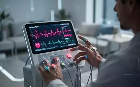 Eine Person benutzt ein Biofeedback-Gerät, das digitale Gesundheitsdaten wie Herzfrequenz und Blutdruck anzeigt. - Foto: über boerse-global.de