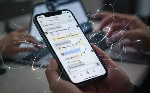 iPhone-Bildschirm mit kollaborativer Notiz-App, mehreren Cursorn und leuchtenden Linien, die KI und Konnektivität darstellen. - Foto: über boerse-global.de