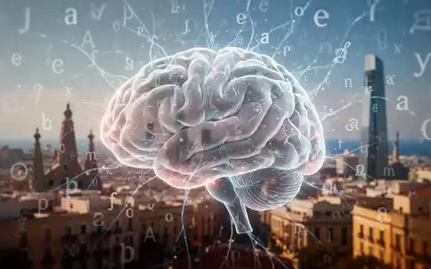 Ein stilisiertes, leuchtendes Gehirn mit komplexen neuronalen Netzwerken vor einem verschwommenen Hintergrund aus Sprachsymbolen. - Foto: über boerse-global.de
