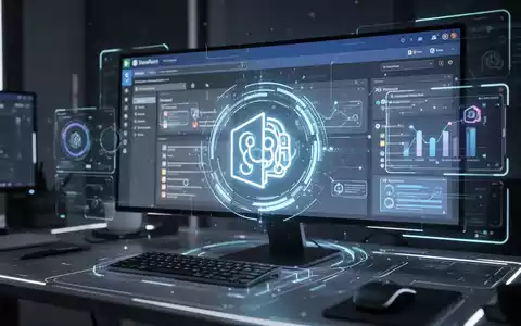 Holografische Benutzeroberfläche mit KI-Assistent-Symbol für SharePoint Copilot App-Integration und vereinfachte Verwaltung. - Foto: über boerse-global.de