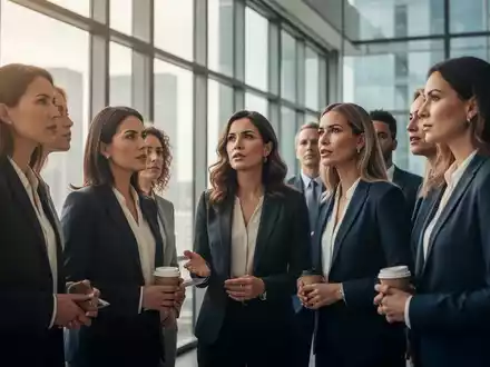 Eine Gruppe von Frauen in FĂŒhrungspositionen, die in einem modernen BĂŒro zusammenarbeiten und Entschlossenheit ausstrahlen. - Foto: ĂŒber boerse-global.de