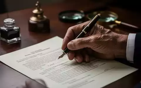 Eine Nahaufnahme einer älteren Hand, die einen Füllfederhalter über einem juristischen Dokument hält, um Erbschaftsfragen und Testamente zu symbolisieren. - Foto: über boerse-global.de