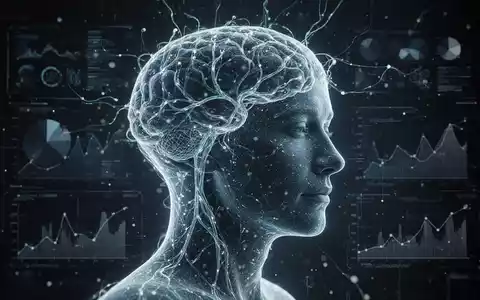 Eine stilisierte, abstrakte Silhouette eines menschlichen Kopfes, bestehend aus leuchtenden neuronalen Netzwerklinien, mit Datendarstellungen. - Foto: über boerse-global.de