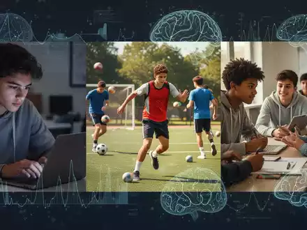 Jugendliche bei verschiedenen Aktivitäten: Gaming, Sport und Gruppendiskussion, um Gesundheitskompetenz darzustellen. - Foto: über boerse-global.de