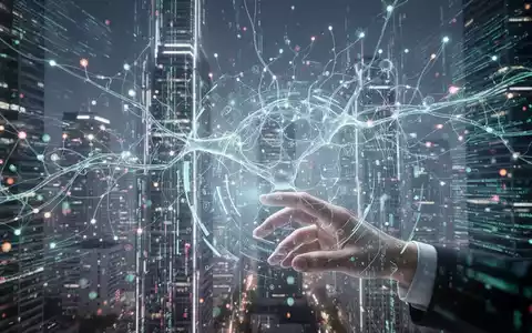 Ein abstraktes, futuristisches Stadtbild mit leuchtenden Datenströmen und neuronalen Netzen, das KI-Sichtbarkeit und Informationsfluss darstellt. - Foto: über boerse-global.de