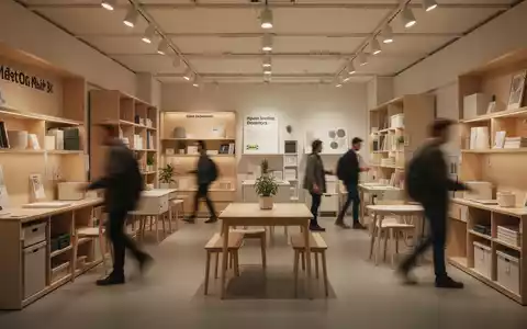 Ein modernes, kompaktes IKEA-Filialinterieur mit minimalistischen Möbeln und einigen unscharfen Kunden, das Effizienz und Erschwinglichkeit betont. - Foto: über boerse-global.de
