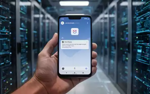 Eine Hand hält ein Smartphone mit einer Software-Update-Benachrichtigung, unscharfer Server-Hintergrund. - Foto: über boerse-global.de